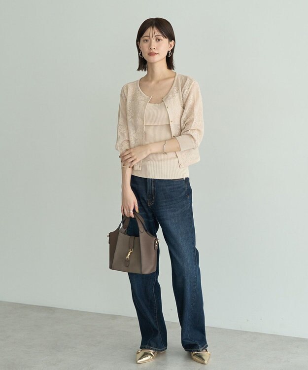 YECCA VECCA 【2点SET】インナーセットレース柄カーディガン Light Beige