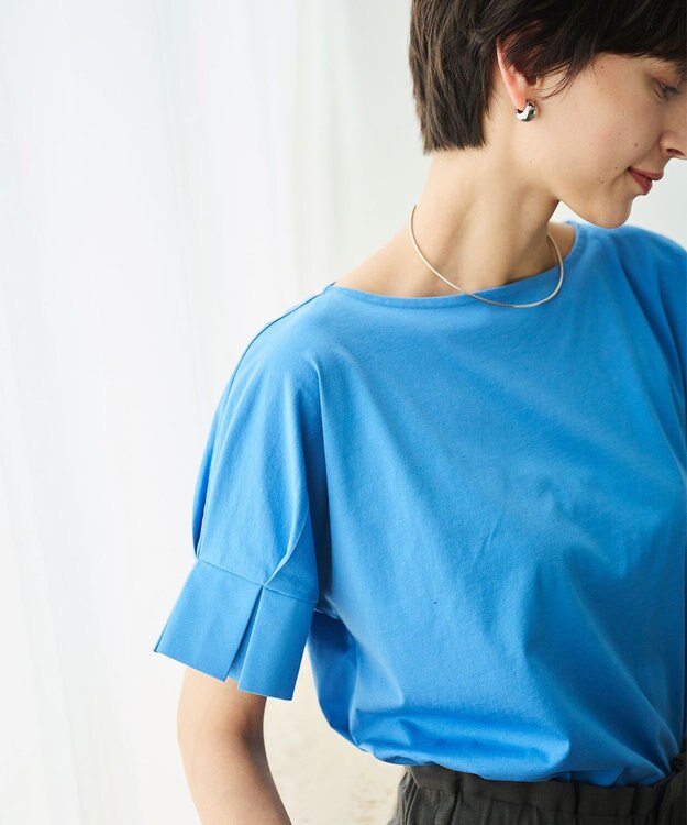#Newans 【乾燥機可能/接触冷感】タックスリーブカットソー ブルー