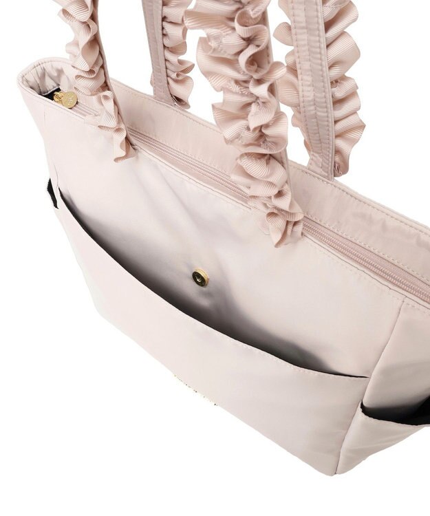 Maison de FLEUR 撥水加工フリルハンドルトートバッグ Grayish Pink