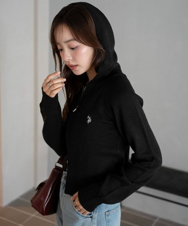 WEGO 【WEB限定/25年秋冬新作】別注USPOLO WZIPニットパーカー ブラック