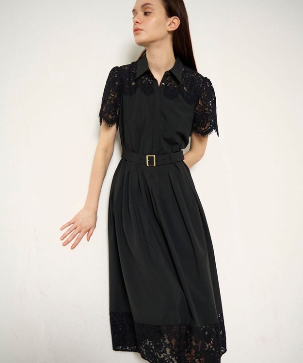 GRACE CONTINENTAL レースコンビタフタワンピース ブラック