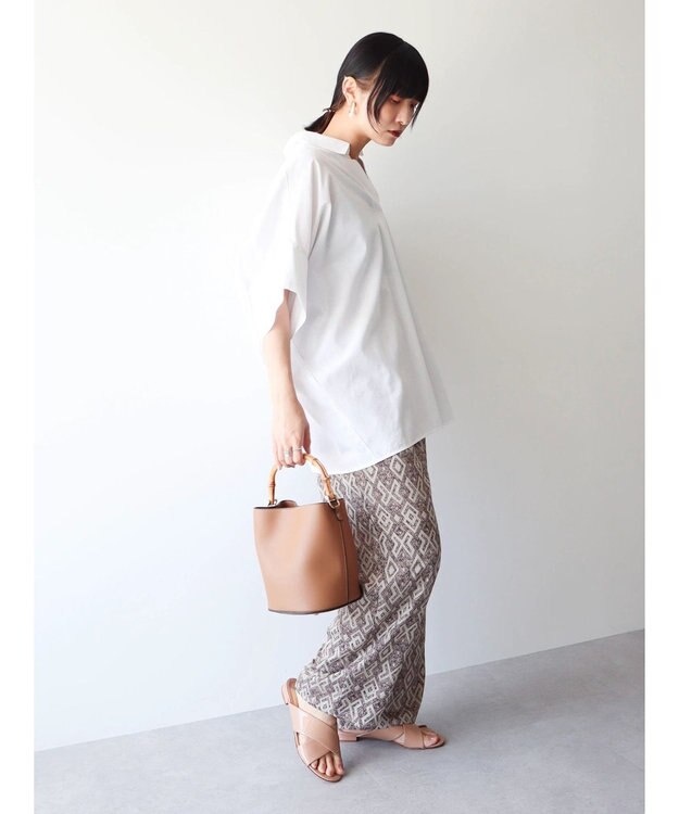 Green Parks 綿麻混スキッパーシャツ Off White