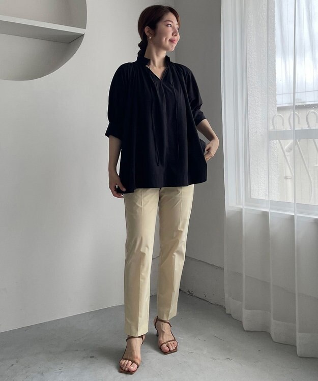 UNFILO L 2WAYギャザーブラウス ブラック