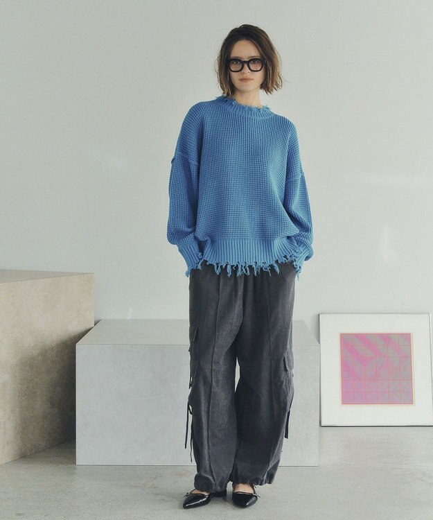 YECCA VECCA ダメージルーズニット Blue