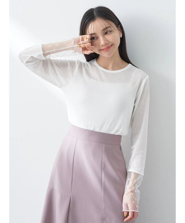 earth music&ecology チュールビジュープルオーバー Ivory