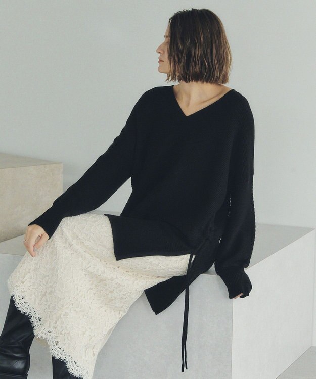 YECCA VECCA Vネックドロストデザインニット Black