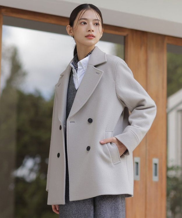 J.PRESS LADIES L Jackal 140sソフトメルトン Pコート ベージュ系