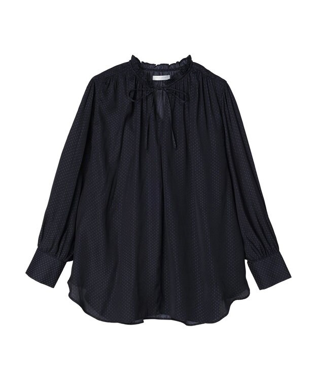 Green Parks とろみ衿フリルブラウス Navy