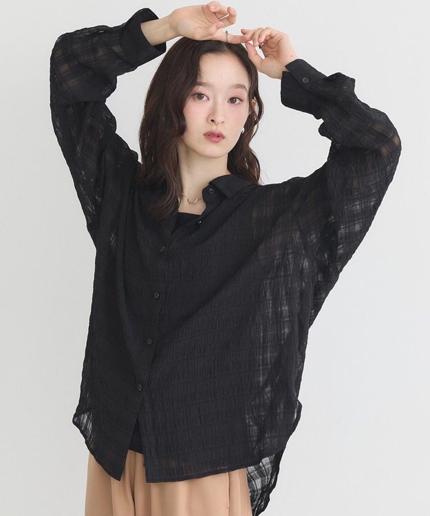 earth music&ecology シャドーチェックシャツ Black