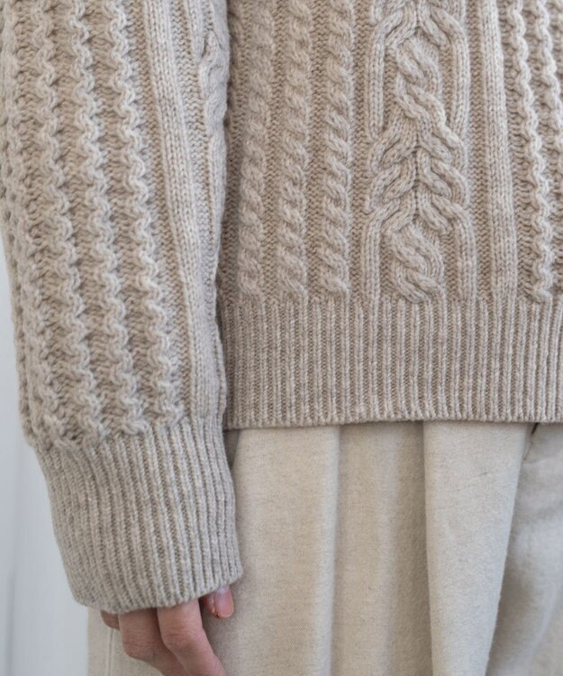 muuc 〈上質なカシミヤウール〉立体ケーブル編みプルオーバー〈しっとり柔らかい〉〈日本製〉〈オンオフ使えるきちんと感〉 ベージュ