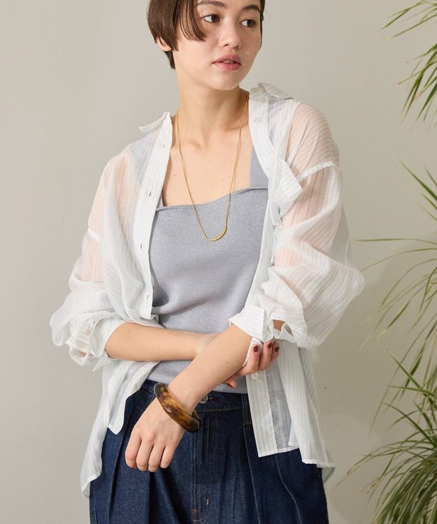 AMERICAN HOLIC ラメニットタンクトップ Sax