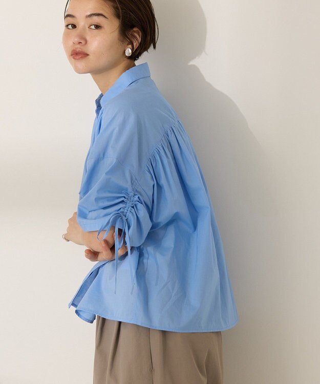 AMERICAN HOLIC 接触冷感ギャザーリボンスリーブ半袖シャツ Sax