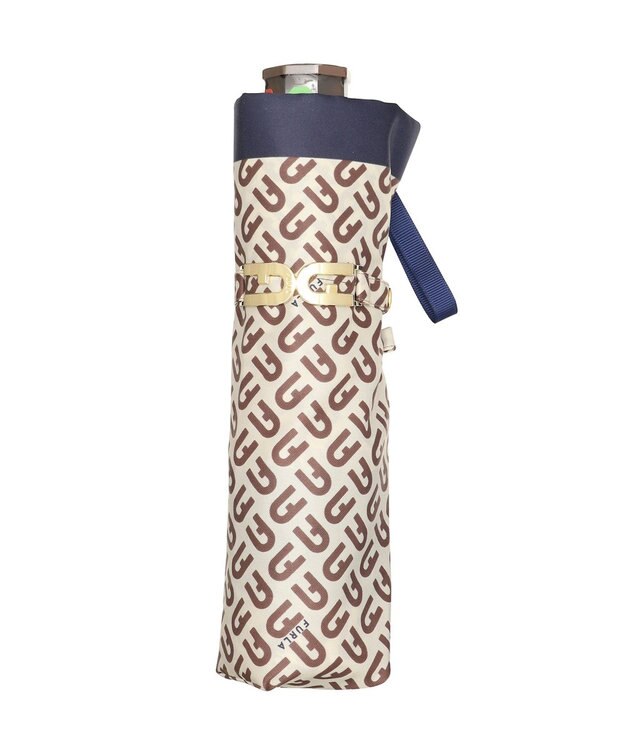 MOONBAT 【耐風】FURLA(フルラ) 折りたたみ傘 モノグラム 8本骨 大きめ55cm 日本製 ネイビーブルー