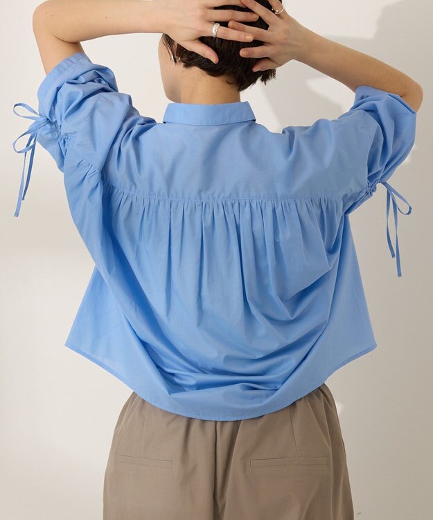 AMERICAN HOLIC 接触冷感ギャザーリボンスリーブ半袖シャツ Sax