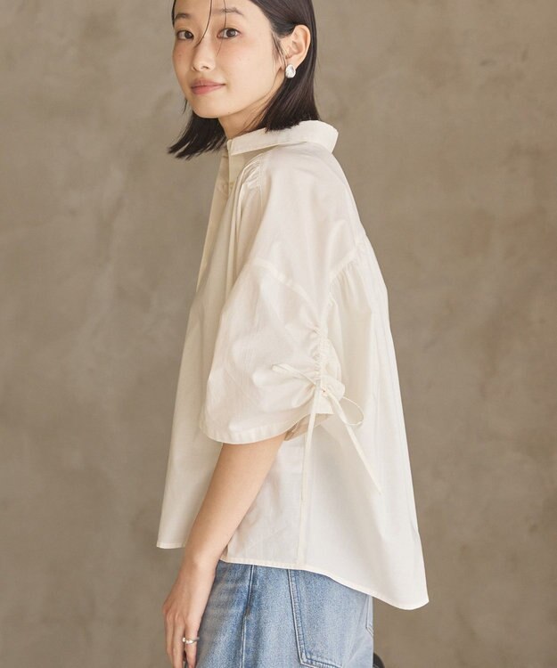 AMERICAN HOLIC 接触冷感ギャザーリボンスリーブ半袖シャツ Off White