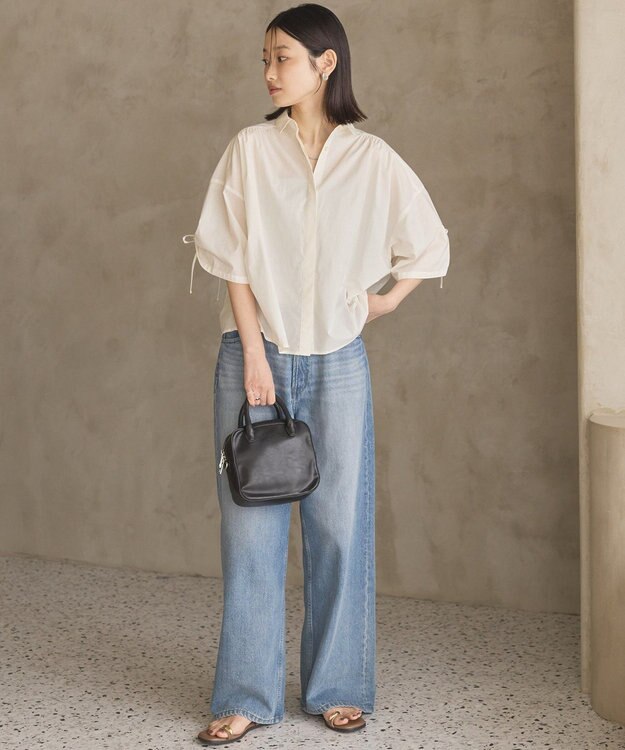 AMERICAN HOLIC 接触冷感ギャザーリボンスリーブ半袖シャツ Off White