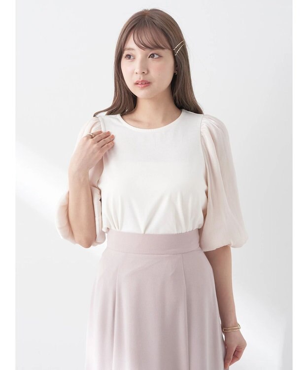 earth music&ecology ラメスリーブプルオーバー Ivory