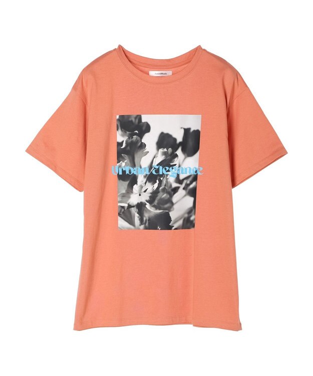 Green Parks レトロフラワーロゴ入りプリントＴシャツ Orange