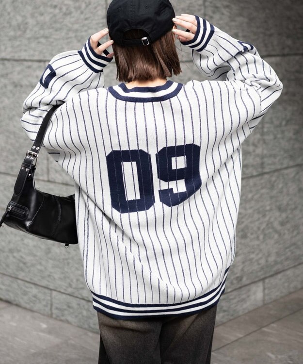 WEGO ベースボールグラフィックプルオーバーニット ホワイト