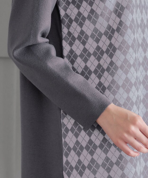 Tiaclasse アーガイルジャガードフリルチュニック チャコールグレー