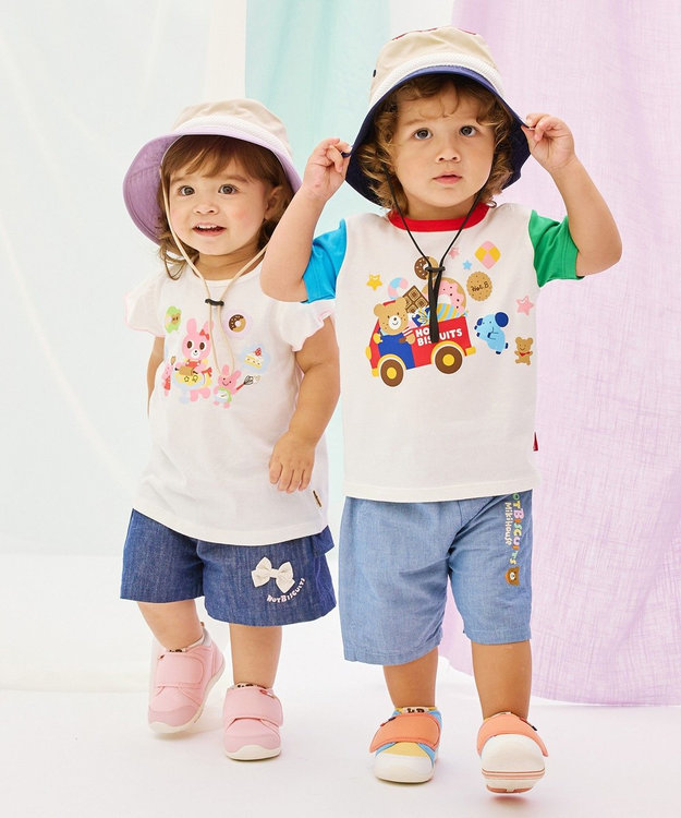 MIKI HOUSE HOT BISCUITS 【48-54cm】 日よけ付き サファリハット 赤×紺