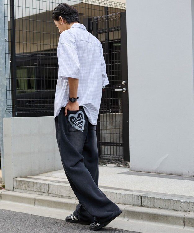 WEGO 【ウエストゴム/らくらくパンツ】アシッドウォッシュグラフィックスウェットパンツ ブラックその他