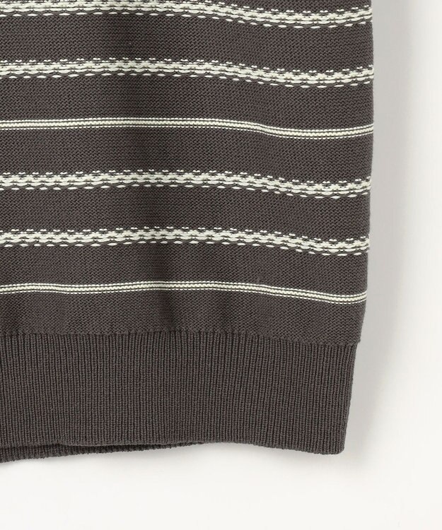 自由区 コットンポリミドルゲージボーダー ニット グレー×イエロー