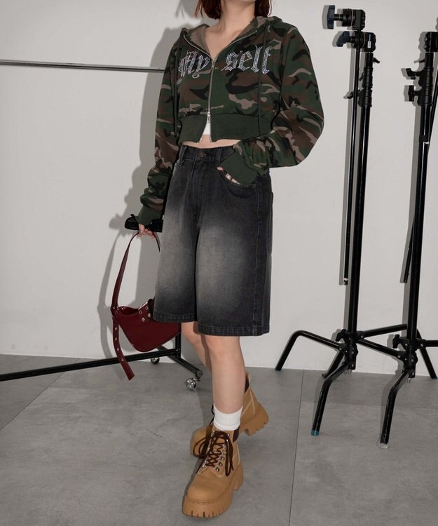 WEGO ヴィンテージウォッシュデニムハーフパンツ ブラック