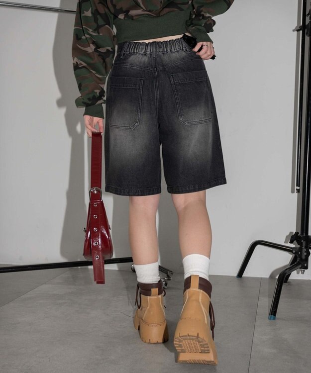 WEGO ヴィンテージウォッシュデニムハーフパンツ ブラック