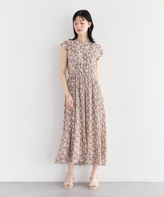 YECCA VECCA 花柄プリーツワンピース Beige