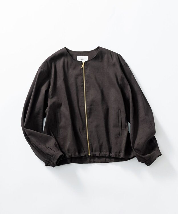 23区 L 【洗える】リネンレーヨンストレッチ ブルゾン ダークブラウン系