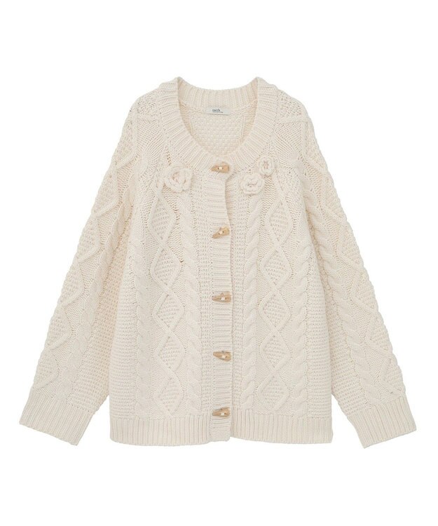 earth music&ecology 【一部予約】フラワーモチーフトグルボタンニットカーディガン Ivory