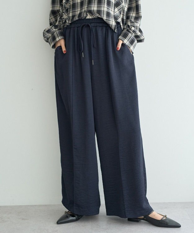 YECCA VECCA ビンテージサテンイージーワイドパンツ Navy