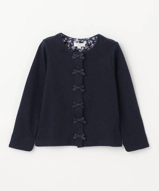 ANY KIDS スナップボタン リボン カーディガン ネイビー