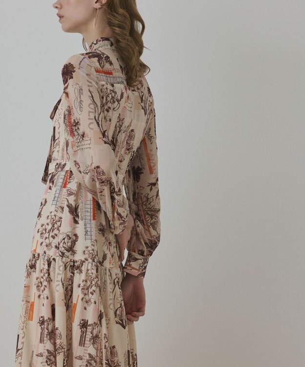 GRACE CONTINENTAL ロゴフラワ－プリントボウタイワンピース オレンジ