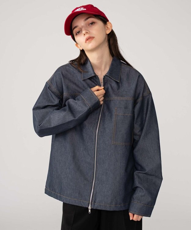 WEGO 【ユニセックス着用ITEM/MLサイズ展開】カラーステッチシャツジャケット ブルーその他