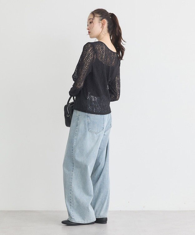 earth music&ecology フロントボタンレースプルオーバー Black