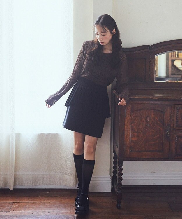 earth music&ecology フロントボタンレースプルオーバー Brown