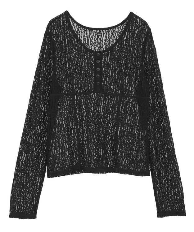 earth music&ecology フロントボタンレースプルオーバー Black