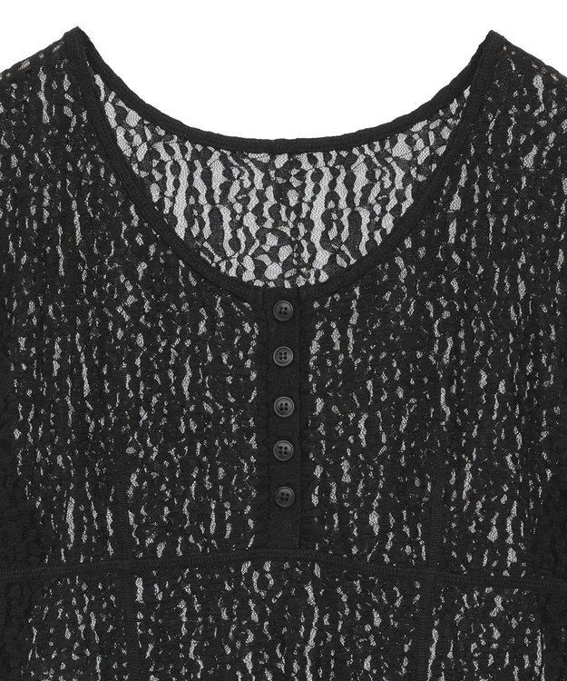 earth music&ecology フロントボタンレースプルオーバー Black