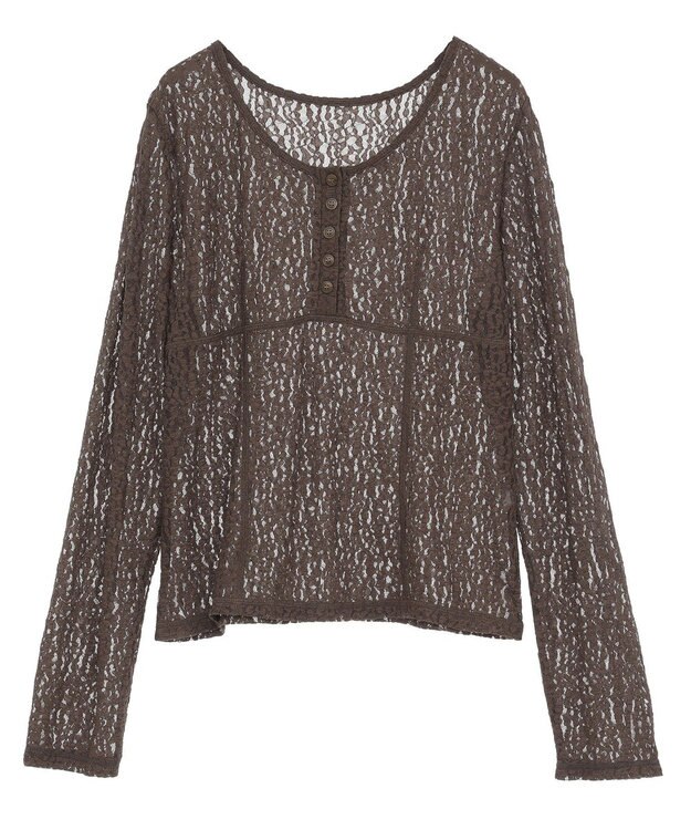 earth music&ecology フロントボタンレースプルオーバー Brown