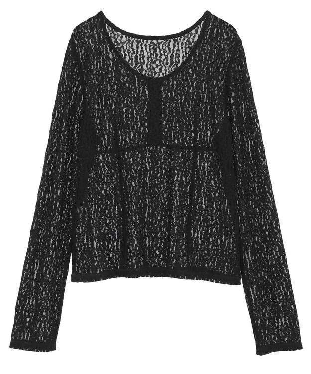 earth music&ecology フロントボタンレースプルオーバー Black