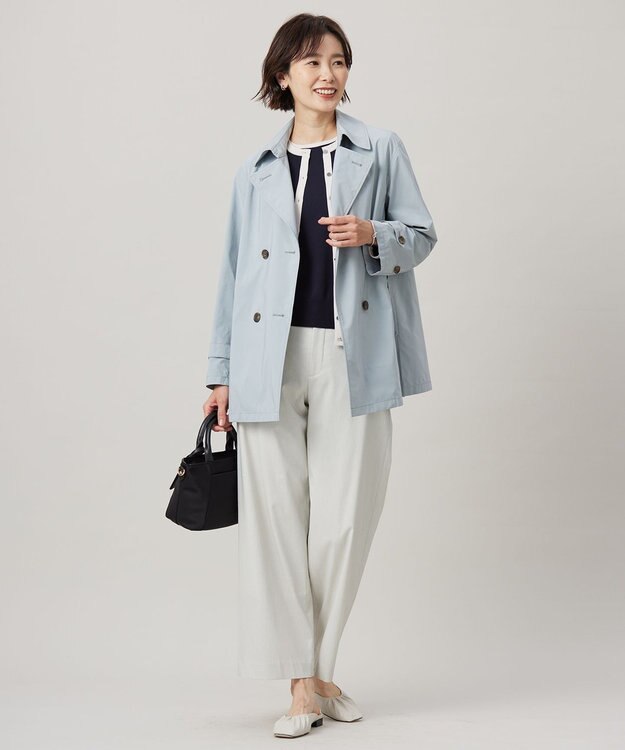 J.PRESS LADIES 【洗える・撥水】ポリアーティローザ ダブル トレンチコート フェードブルー系