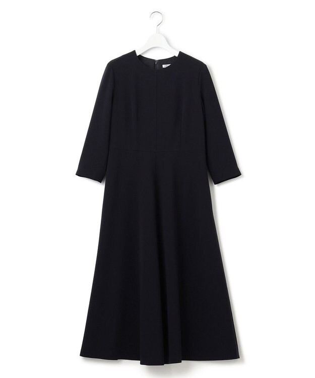 23区 L 【洗える】トリアセダブルジョーゼット フレア ワンピース ネイビー系