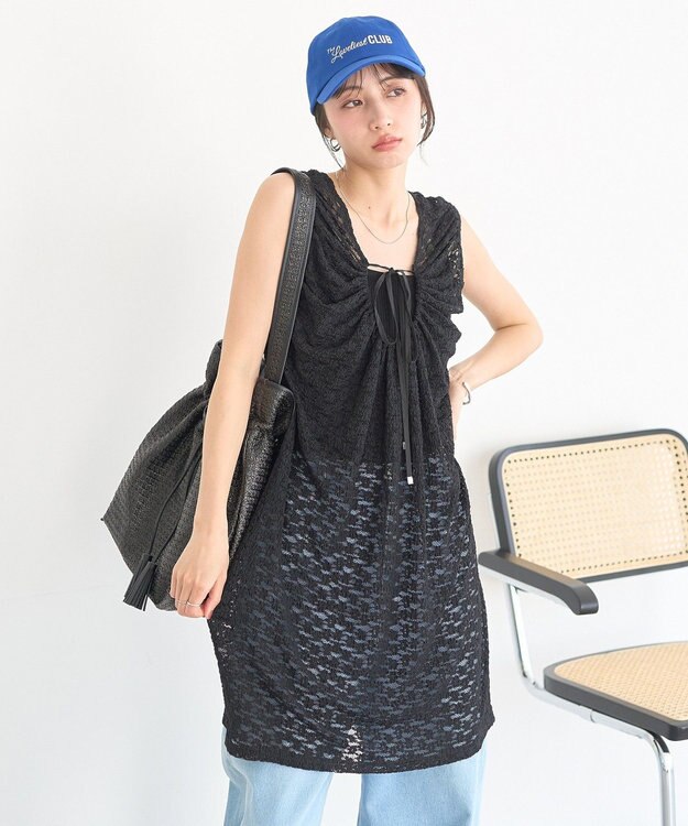 earth music&ecology 【2WAY】レースギャザーワンピース Black