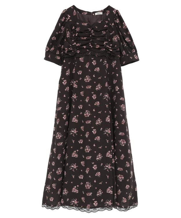 earth music&ecology レース切替フラワーロングワンピース Brown