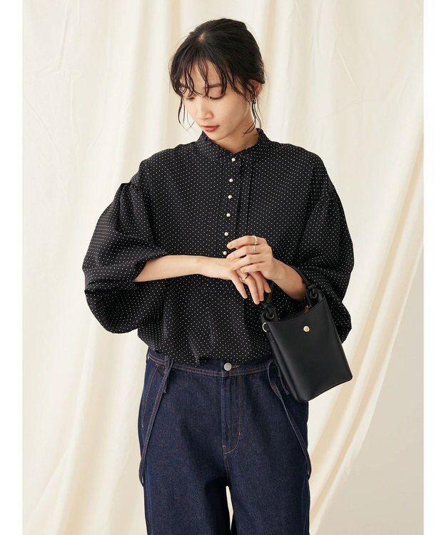 CRAFT STANDARD BOUTIQUE ピコフリルドットブラウス Black