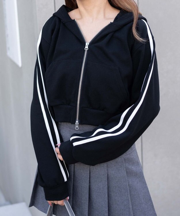 WEGO 【あったか】裏起毛Wジップショートパーカー ブラックその他