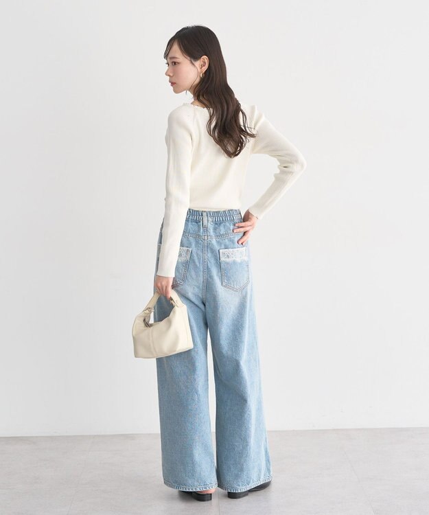 earth music&ecology 【予約】レーストリムリブニットプルオーバー アイボリー