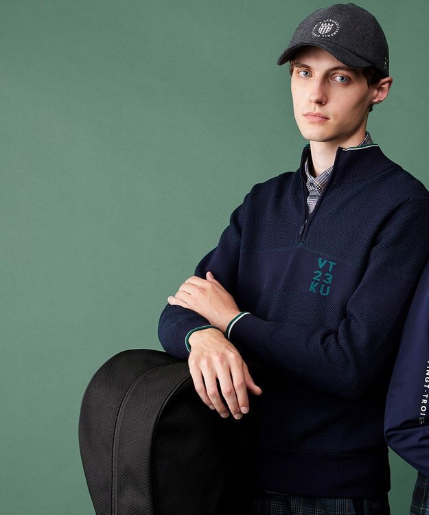 23区GOLF 【MEN】【ウォッシャブル】ハーフジップニットプルオーバー ネイビー系